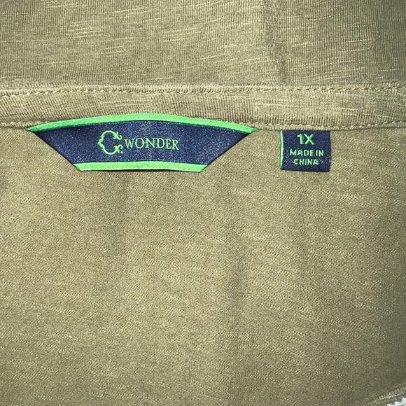 C Wonder Woman 1X Embroidered Neckline and Yolk Olive Bohemian Stretchy Tunic - Picture 6 of 9